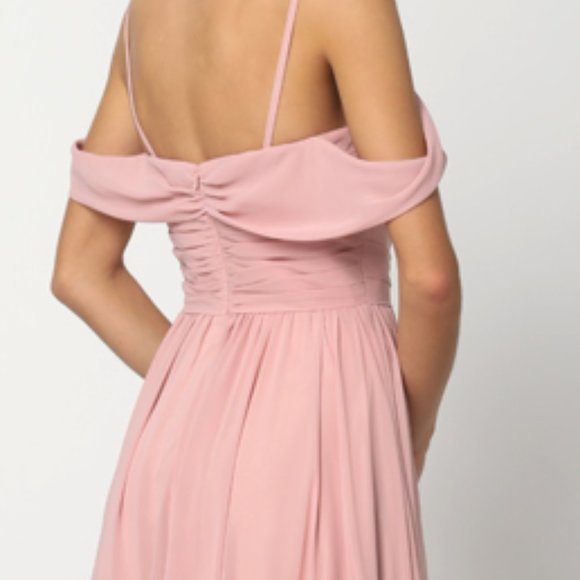 NEW LONG SLEEVELESS COLD-SHOULDER POLYESTER DRESS WITH PLEATED BODICE JT 676 - Picture 5 of 9